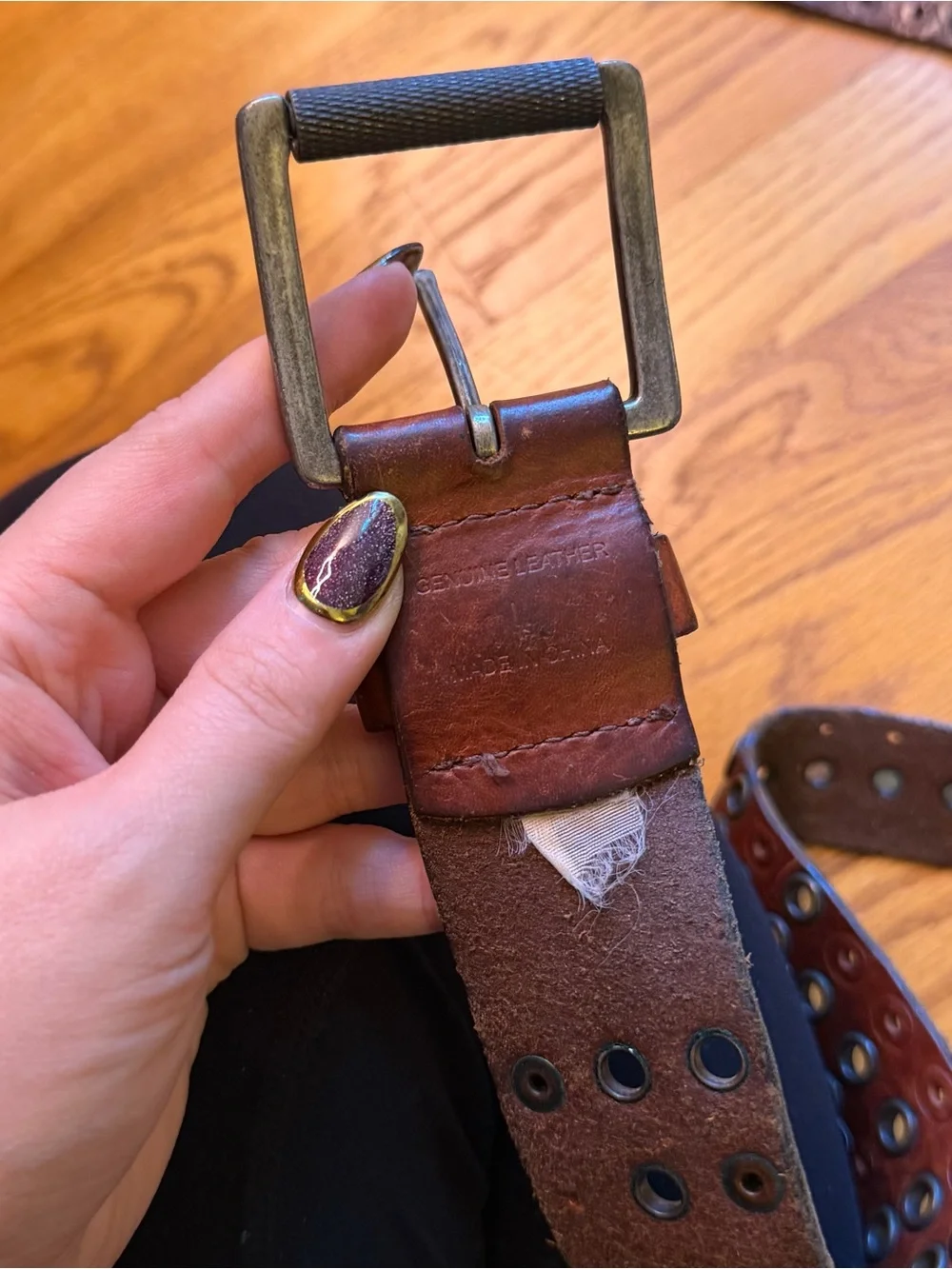 Vintage studded brown belt size large with grommet details real leather